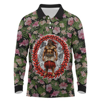 Samoa Aiga Polynesian Long Sleeve Polo Shirt Tropical Floral Hibiscus Pattern Island Heritage