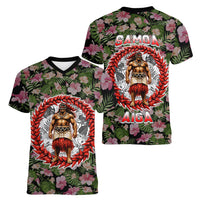 Samoa Aiga Polynesian Women V-Neck T-Shirt Tropical Floral Hibiscus Pattern Island Heritage