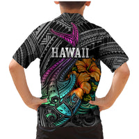 Hawaii Polynesian Family Matching Mermaid Dress and Hawaiian Shirt with Tribal Hammerhead Sharks and Hibiscus Black TS04 - Polynesian Pride