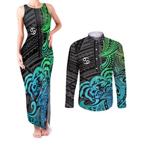 Zodiac Cancer Couples Matching Tank Maxi Dress and Long Sleeve Button Shirts Polynesian in Gradient Blue TS04 Gradient Blue - Polynesian Pride