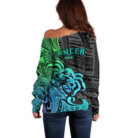 Zodiac Cancer Off Shoulder Sweater Polynesian in Gradient Blue TS04 - Polynesian Pride