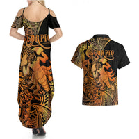 Zodiac Scorpio Couples Matching Summer Maxi Dress and Hawaiian Shirt Polynesian in Orange TS04 - Polynesian Pride