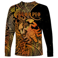 Zodiac Scorpio Long Sleeve Shirt Polynesian in Orange TS04 - Polynesian Pride