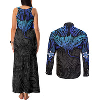Polynesian Ray Pattern Couples Matching Tank Maxi Dress and Long Sleeve Button Shirt TS04 - Polynesian Pride
