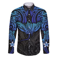 Polynesian Ray Pattern Family Matching Mermaid Dress and Hawaiian Shirt TS04 Dad's Shirt - Long Sleeve Black/Blue - Polynesian Pride