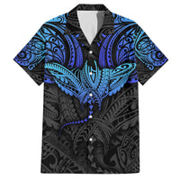 Polynesian Ray Pattern Family Matching Off Shoulder Short Dress and Hawaiian Shirt TS04 Dad's Shirt - Short Sleeve Black Blue - Polynesian Pride
