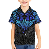 Polynesian Ray Pattern Family Matching Off Shoulder Short Dress and Hawaiian Shirt TS04 Son's Shirt Black Blue - Polynesian Pride
