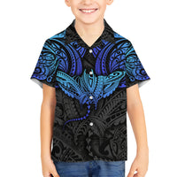 Polynesian Ray Pattern Family Matching Short Sleeve Bodycon Dress and Hawaiian Shirt TS04 Son's Shirt Black/Blue - Polynesian Pride