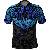 Polynesian Ray Pattern Polo Shirt TS04 Black/Blue - Polynesian Pride