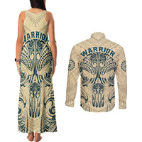 Polynesian Couples Matching Tank Maxi Dress and Long Sleeve Button Shirts Warrior Skull with Tribal Patterns Tattoo Design TS04 - Polynesian Pride