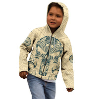 Polynesian Kid Hoodie Warrior Skull with Tribal Patterns Tattoo Design TS04 - Polynesian Pride