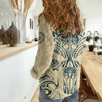 Polynesian Women Casual Shirt Warrior Skull with Tribal Patterns Tattoo Design TS04 - Polynesian Pride