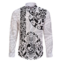 Hawaii Family Matching Off Shoulder Short Dress and Hawaiian Shirt with Polynesian Turtle TS04 Dad's Shirt - Long Sleeve Black/White - Polynesian Pride