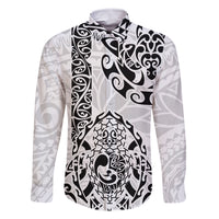 Hawaii Family Matching Tank Maxi Dress and Hawaiian Shirt with Polynesian Turtle TS04 Dad's Shirt - Long Sleeve Black White - Polynesian Pride