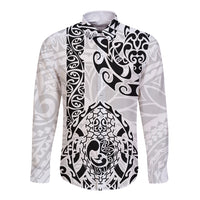 Hawaii Long Sleeve Button Shirt with Polynesian Turtle TS04 Unisex Black/White - Polynesian Pride