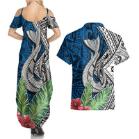 Polynesian Couples Matching Summer Maxi Dress and Hawaiian Shirt Whale Pattern and Hibiscus Flowers TS04 - Polynesian Pride