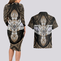 Polynesian Hawaii Tattoo Couples Matching Long Sleeve Bodycon Dress and Hawaiian Shirt TS04 - Polynesian Pride