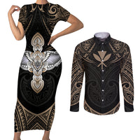 Polynesian Hawaii Tattoo Couples Matching Short Sleeve Bodycon Dress and Long Sleeve Button Shirts TS04 Multicolor - Polynesian Pride