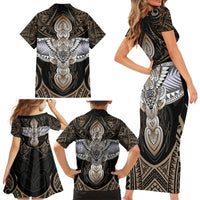 Polynesian Hawaii Tattoo Family Matching Short Sleeve Bodycon Dress and Hawaiian Shirt TS04 - Polynesian Pride