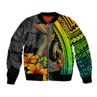 Hawaii Bomber Jacket Polynesian Fish Hook and Hibiscus Flowers with Gradient Pattern TS04 Unisex Multicolor - Polynesian Pride
