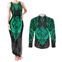 Polynesian Couples Matching Tank Maxi Dress and Long Sleeve Button Shirts Abstract Tiki TS04 Black/Yellow - Polynesian Pride