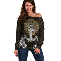 Polynesian Swordfish Off Shoulder Sweater with Anchor Pattern and Tribal Turtle TS04 - Polynesian Pride