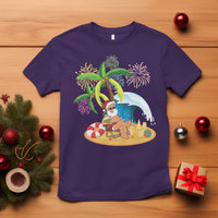 Christmas In Hawaii T Shirt Palm Tree Firework Santa At Beach Drinking Coconut TS09 Purple - Polynesian Pride