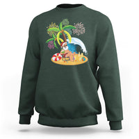 Christmas In Hawaii Sweatshirt Palm Tree Firework Santa At Beach Drinking Coconut TS09 Dark Forest Green - Polynesian Pride