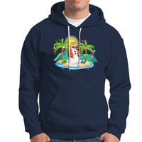 Christmas In Hawaii Hoodie Hawaiian Snowman Xmas Palm Tree At The Beach TS09 Navy - Polynesian Pride