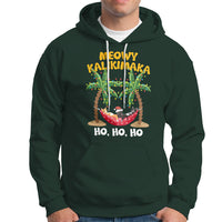 Christmas In Hawaii Hoodie Meowy Kalikimaka Cat Chillin' Ho Ho Ho Xmas Palm Tree TS09 Dark Forest Green - Polynesian Pride