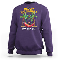 Christmas In Hawaii Sweatshirt Meowy Kalikimaka Cat Chillin' Ho Ho Ho Xmas Palm Tree TS09 Purple - Polynesian Pride