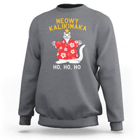 Christmas In Hawaii Sweatshirt Meowy Kalikimaka Hawaiian Cat Ho Ho Ho Xmas Tree TS09 Charcoal - Polynesian Pride