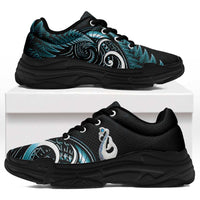 Turquoise New Zealand Chunky Sneakers Aotearoa Silver Fern With Manaia Maori Unique