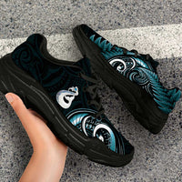 Turquoise New Zealand Chunky Sneakers Aotearoa Silver Fern With Manaia Maori Unique