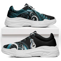 Turquoise New Zealand Chunky Sneakers Aotearoa Silver Fern With Manaia Maori Unique
