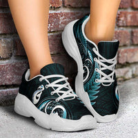 Turquoise New Zealand Chunky Sneakers Aotearoa Silver Fern With Manaia Maori Unique
