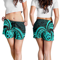 Turquoise New Zealand Mangopare Shorts for Women Aotearoa Maori Koru Style