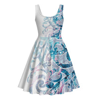 Turquoise Paua Shell Maori Midi Dress Koru Kowhaiwhai LT7 - Polynesian Pride