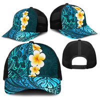 Turquosie Polynesia Baseball Net Cap Plumeria Tropical Leaves With Galaxy Polynesian Art - Polynesian Pride