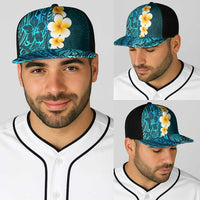 Turquosie Polynesia Baseball Net Cap Plumeria Tropical Leaves With Galaxy Polynesian Art - Polynesian Pride