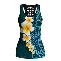 Turquosie Polynesia Hollow Tank Top Plumeria Tropical Leaves Galaxy Polynesian Art - Polynesian Pride