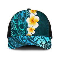 Turquosie Polynesia Mesh Trucker Cap Plumeria Tropical Leaves With Galaxy Polynesian Art - Polynesian Pride