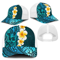 Turquosie Polynesia Mesh Trucker Cap Plumeria Tropical Leaves With Galaxy Polynesian Art LT14 - Polynesian Pride