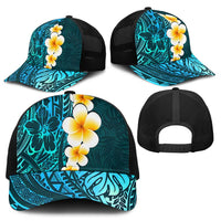 Turquosie Polynesia Mesh Trucker Cap Plumeria Tropical Leaves With Galaxy Polynesian Art LT14 - Polynesian Pride