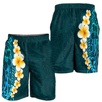 Turquosie Polynesia Shorts for Men Plumeria Tropical Leaves With Galaxy Polynesian Art - Polynesian Pride