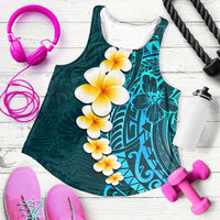 Turquosie Polynesia Women Racerback Tank Plumeria Tropical Leaves With Galaxy Polynesian Art - Polynesian Pride