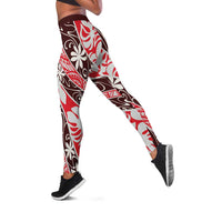 Uteute Tahiti Tiare Monstera Leggings Polynesian Pattern Curve Style - Polynesian Pride