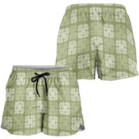Vesuvian Green Palaka Quilt Hawaii Shorts for Women Traditional Hawaii-plaid Pattern - Polynesian Pride