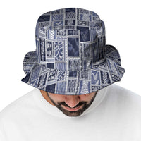 Vintage Aloha Block Quilt Bucket Hat Blue Inspired Lei Motifs - Polynesian Pride