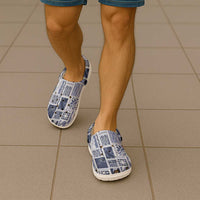 Vintage Aloha Block Quilt Clogs Shoes Blue Inspired Lei Motifs - Polynesian Pride